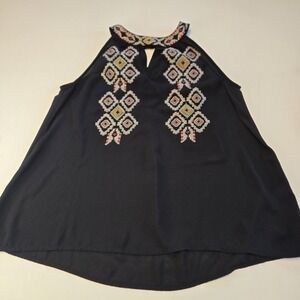 THML Black Embroidered Halter‎ Tank Top Women's Size Small